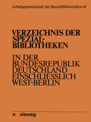 cover image of Verzeichnis der Spezialbibliotheken in der Bundesrepublik Deutschland einschließlich West-Berlin